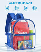 Paxiland Clear Backpack Stadium Approved 12×12×6 with Reinforced and Wider Shoulder Straps, Small Clear Bag for Schools, Concerts, Work, Festivals and Sporting Events - Blue