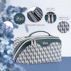 BOYATU Travel Makeup Bags for Women: Large Capacity Cosmetic Bag Set of 3 - Vegan Leather Make up Bags with Compartments - Wide Open Waterproof Toiletry Organizer Bag with Handle (P-01-Royal blue)