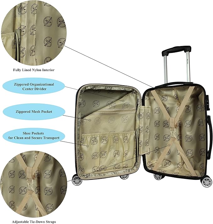 World Traveler VentureX Airline Approved 2-Piece Carry-On Luggage Set – Lightweight Hardside Polycarbonate Suitcase with Spinner Wheels - Butterfly