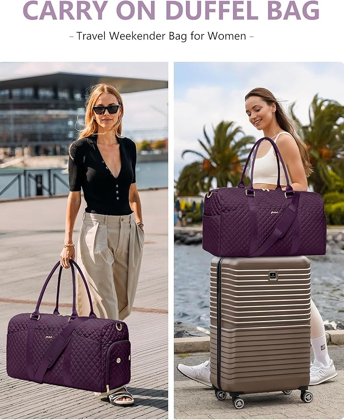 Women Weekender Travel Duffle Bag: Travel Duffel Overnight Bags with Shoe Compartment Large Carry on Tote with Toiletry Bag Weekend Traveling Yoga Gym Hospital Bag for Women with Wet Pocket Purple