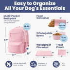 Dog Travel Bag for Supplies - Complete Dog Diaper Bag Backpack with 2 BPA-Free Travel Bowls, Treat Pouch, Food Container, Placemat & Laptop Sleeve – for Traveling, Road Trips, Hiking: Dusty Pink