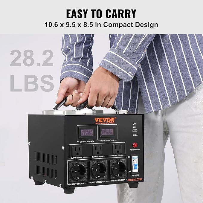 VEVOR Voltage Converter Transformer, 5000W, Heavy Duty Step Up/Down Transformer, Convert from 110 Volt to 220 Volt and from 220 Volt to 110 Volt, with US Outlet EU Outlet 5V USB Port, CE Certified