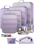 Veken 9/11 Set Compression Packing Cubes for Travel Essentials,Compressible Expandable Large Luggage Suitcase Organizer Bags for Clothing,Durable Space Saver Storage Bags(Light Purple)
