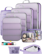 Veken 9/11 Set Compression Packing Cubes for Travel Essentials,Compressible Expandable Large Luggage Suitcase Organizer Bags for Clothing,Durable Space Saver Storage Bags(Light Purple)