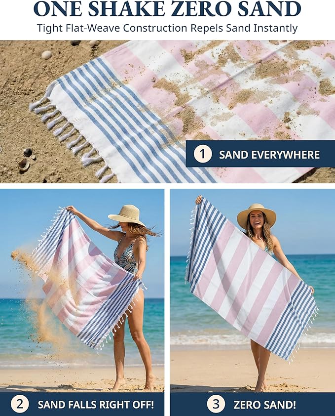 LANE LINEN Extra Large Beach Towel, 2 Pack Beach Towels Oversized, Pre-Washed, Quick Dry Pool Towels, Stylish Light Beach Towel for Women, Absorbent Sand Free Towel, 39"x71" - Old Glory Pink