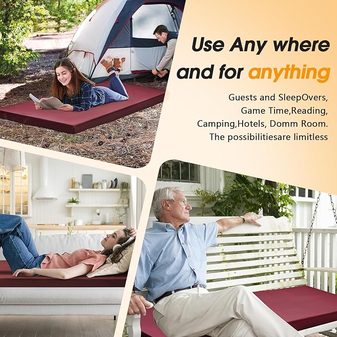 CYMULA Camping Cot Mattress 2in Memory Foam Sleeping Pad,Soft Warm Non-Slip Camping Mattress Topper with Retaining for Adults,Portable Roll up Pad for Travel（only Mattress）