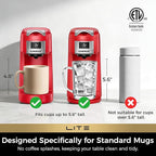 CHULUX Lite Single Serve Coffee Maker for K Cup Capsules, Single Cup Reservoir Coffee Maker with One Touch Brewing, 5 to 12 Oz Brew Sizes, Designed Specifically for Standard Mugs, Red