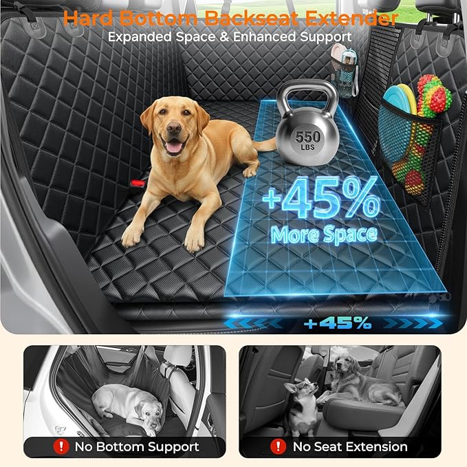 URPOWER 2026 Upgraded Dog Back Seat Extender for Full Size Crew Cab Truck - Large Hard Bottom Dog Car Seat Cover Holds 550lbs, Waterproof Dog Hammock Pet Bed with High-Density Foam Non-Slip