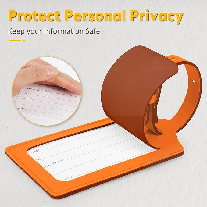 Travelambo Luggage Tags for Suitcases PU Leather Travel Tags Bag Tags Privacy Protection Travel Essentials