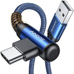 AINOPE USB C Cable 3ft Right Angle, 2-Pack USB to USB C Cable 3ft 3.1A Fast Charging Nylon Braided USB A to USB C Cable Blue Accessories Fit for Galaxy S20 S10 S9 S8 Plus,V30,V20,G6