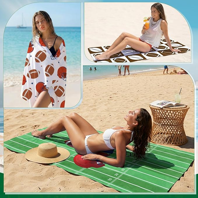 EBOOT 10 Pack Oversized Beach Towel Set Extra Large Pool Towels Microfiber Quick Dry Swim Blanket for Adult Women Men Face Hand Body Bath Travel Pool(Field Green,28 x 59 Inch,Football Style)