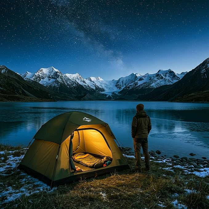 Purebox Tent 4 Person Camping Tents - Double Layer with 2 Doors & Rainfly, Portable Waterproof & Windproof Tents, Large Mesh Ventilation, Easy Setup Family Tent for Camping, Hiking and Backpacking