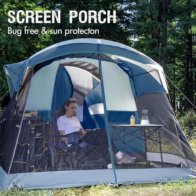 PORTAL 6/8/10 Person Family Camping Tent with Screen Room, Water Resistant Big Tunnel Tents with Rainfly, Large Family Tent for Camping, Outdoor, Patio