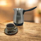 Electric Turkish Coffee Maker Kettle Pot Stainless Steel Cool Touch Handle Travel Size, Fast Boil & Keeps Water Boiling for Arabic & Greek Coffee, Tea 0.3L (SILVER)