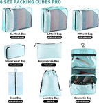 Toncoke 8-Piece Packing Cubes for Travel, 2026 Upgraded Durable Zippers & Reinforced Mesh, Complete Luggage Organizer Set with Shoe/Toiletry/Laundry Bags, 4 Sizes for Suitcase, Men Women, Lake Blue