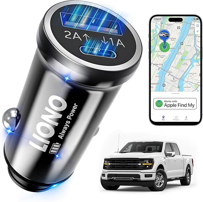 LIONO Car GPS Tracker & Charger with Built-in Rechargeable Battery, GPS Tracker for Vehicles, Hidden Car Tracker for Anti-Theft & Parking Location, for Family& Fleets, No Monthly Fee, No SIM, iOS Only