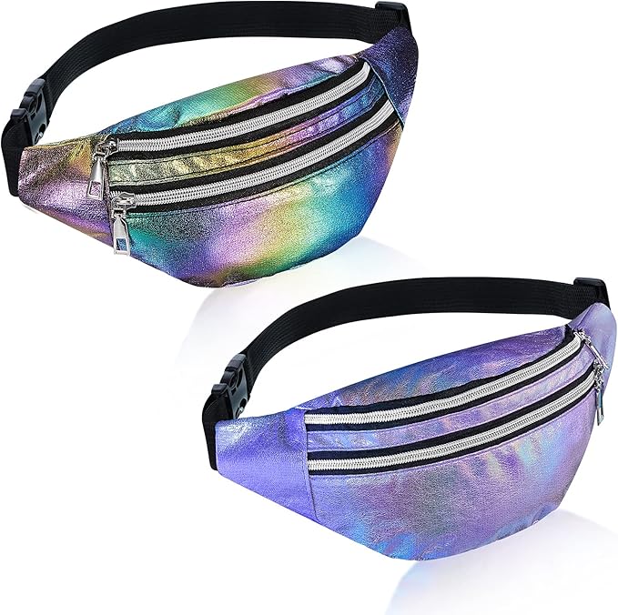 Frienda 2 Pieces Holographic Fanny Pack for Women Colorful Sport Waist Bag Pack