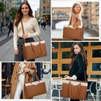 RAINSMORE Laptop Bag for Women 15.6 Inch Work Tote Bag with Detachable Strap & Bow Professional Laptop Tote with Cup Holder