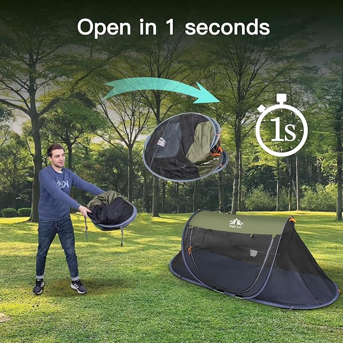 Night Cat Pop-up Mosquito Tent: 1 Person Camping Tent with Bug Screen Net Adults Fits for Camping Cot (Excluded)