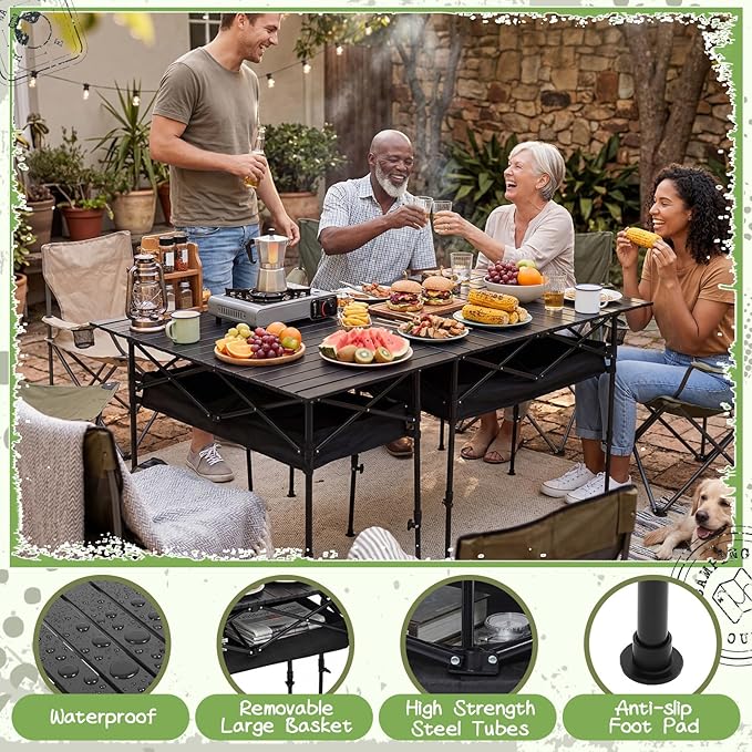 Briwooody 2 Pack Portable Folding Camping Table, Adjustable Height Aluminum Roll-Up Outdoor & Indoor Picnic Table with Large Carry Bag for Beach, BBQ, Travel & Backyard (47.2 x 21.65 Inches)