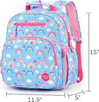 mibasies Kids Backpack for Girls: Girls Backpack 5-8 - Kindergarten Elementary School Bookbag for Girl - Rainbow Blue