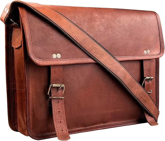 RUSTIC TOWN Leather Messenger Bag for Men Women - Full Grain Leather Laptop Satchel Office Shoulder Bag