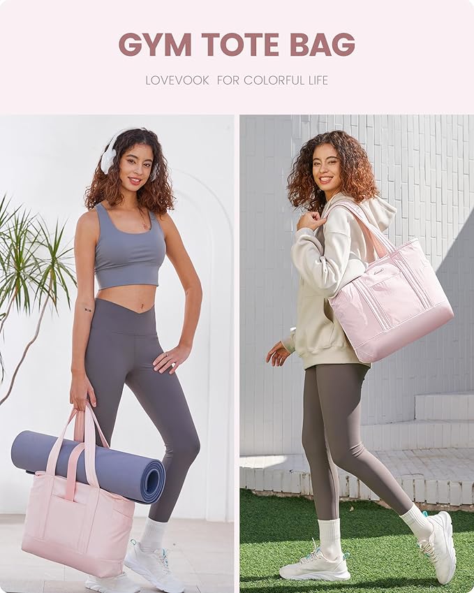 LOVEVOOK Tote Bag for Women,Lightweight Gym Tote Bag with Zipper,Work Tote with Laptop Pocket,Nurse Dance Yoga Bag for Travel