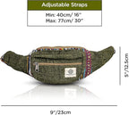Freakmandu Eco-Friendly Green Boho Hippie Style Hemp Fanny Pack Cross Body Hip Waist Bag for Hiking Running Jogging (Safari)