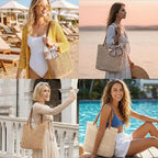 Peicees Crochet Beach Bag Purse, Boho Woven Tote with Leak-Proof Lining For Summer Vacation Travel Casual Shoulder Bag Soft