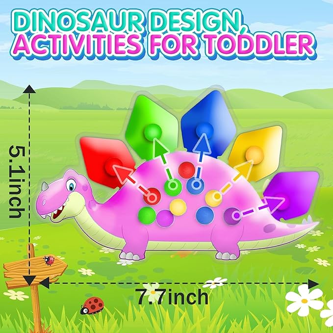 UIIOPJIOM 2PC Pink Dinosaur Color Sorting Sensory Toys for Toddler Girl, Montessori Toy Game Learning Activities Quiet Calm Down Fidgets for Classroom Gifts for 3 4 5 Year Old Easter Basket Stuffer