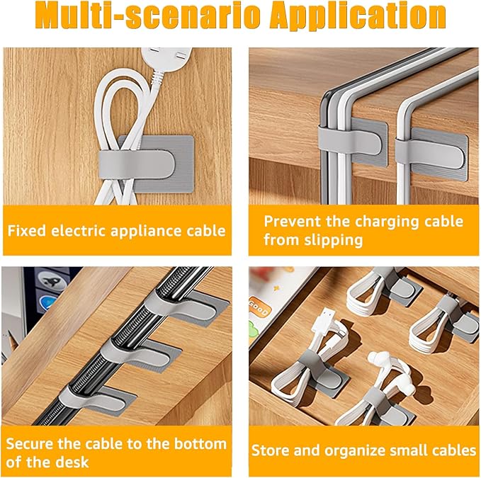 80PCS Hook and Loop Cable Straps, Cable Management Under Desk, Adhesive Cable Ties, Reusable Wire Organizers for Cords, Cords Management, Computer Accessories for Desk, Home Office Essentials, White