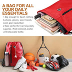 BeeGreen Red Lightweight Drawstring Backpack For Women W Water Bottle Pocket &Front Zippered Pocket Large Sports String Sackpack For Traveling Yoga Beach Outdoor Gym