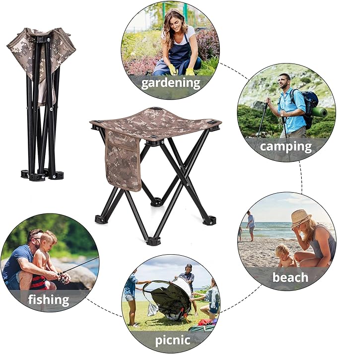TRIPLE TREE 2 Pack Camping Stool, 13.8 Inch Camouflage Portable Folding Stool for Outdoor Walking Hiking Fishing 400 LBS Capacity with Carry Bag