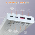 Portable Charger with Built in Cables,Mandarooker 10000mAh Power Bank with LED Lamp Fast Charging USB C External Battery Pack Phone Charger with LED Display for iPhone, Samsung and Cell Phones(White)