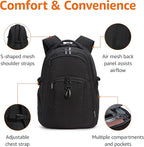 Amazon Basics Travel Laptop Backpack with Multiple Pockets and Compartments for 17 in / 43.1 cm Laptop, Water Resistant, Spacious with Padded Shoulder Straps, Black