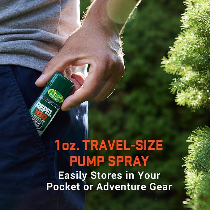 Repel 100 Insect Repellent, 1 Ounce, With DEET, 10-Hour Protection Long-Lasting Insect Repellent Travel Pump Spray Repels Mosquitoes, Ticks, Gnats, Biting Flies, Chiggers And Fleas, 6 Pack