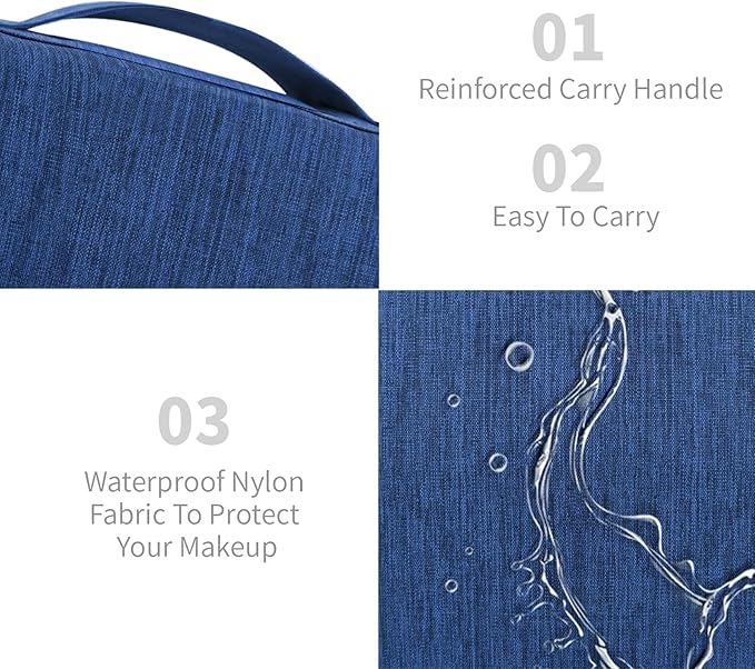 Lcsmaokin Large Capacity Toiletry Bag Travel Bag with Hanging Hook for Men and Women Waterproof Travel Cosmetic Bag Bathroom Storage Bag for Brushes Set, Full-Sized Shampoo, Toiletries, (Navy Blue)