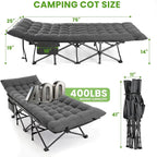 Camping Cot, Folding Camp Cot for Adults, Portable Outdoor Cot with Carry Bag & Mattress, Fast Setup, Lightweight Compact Bed for Travel, Home Office Nap (Grey)