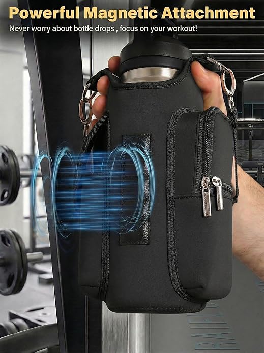 Magnetic Gym Bag for Women Men, Neoprene Water Bottle Carrier Bag with Strap fits 18-40oz, Crossbody Bag with Pockets