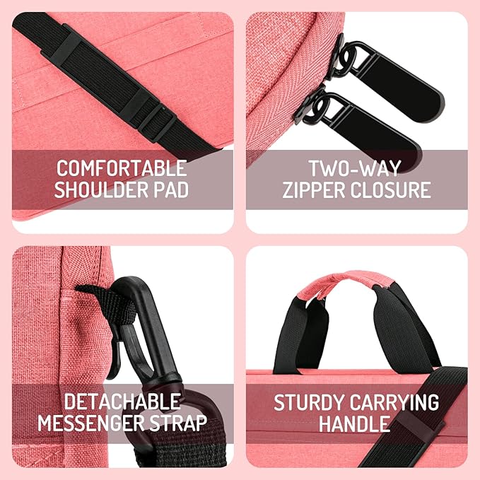 15.6-16 Inch Laptop Sleeve Shoulder Bag Notebook Chromebook Computer Carrying Case Compatible with 15.6 inch Acer Asus Dell HP Thinkpad, Pink