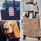 Rimilak 3 Pcs PU Leather Luggage Tags for Suitcase, Travel Cruise Luggage Tag with Privacy Flap, Name ID Label and Metal Loop for Women Men Baggage Handbag School Bag Backpack, Cute Cat