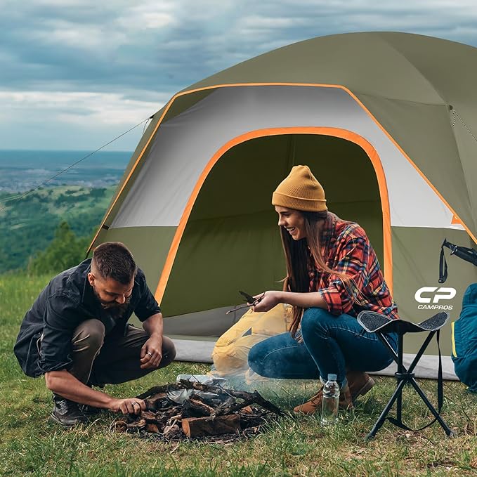 CAMPROS CP Camping Tent 2/4/6 Person, Waterproof Windproof Double Layer Dome Tent, Easy Setup with Large Mesh Windows & Wide Door for Outdoor Camping Backyard