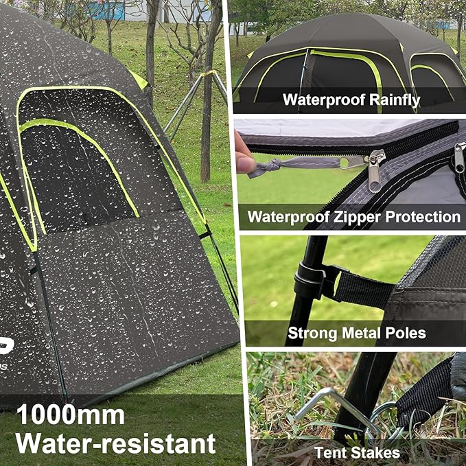CAMPROS CP Upgraded 6/8 Person Camping Tents, Waterproof Windproof Family Tent with Larger Mesh Windows & Door, Double Layer, Easy Set Up, All-Season Dome Tent with Top Rainfly & Carry Bag