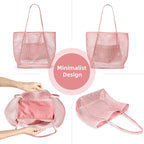 KALIDI Beach Nylon Mesh Tote Bag, Casual Tote Bag Hobo Women Foldable MAX 23L Shoulder Bag For Beach Picnic Vacation