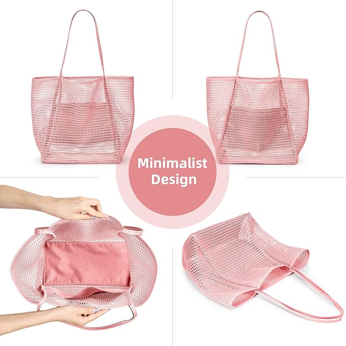 KALIDI Beach Nylon Mesh Tote Bag, Casual Tote Bag Hobo Women Foldable MAX 23L Shoulder Bag For Beach Picnic Vacation