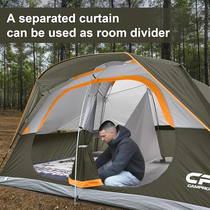 CAMPROS CP Upgraded 6/8 Person Camping Tents, Waterproof Windproof Family Tent with Larger Mesh Windows & Door, Double Layer, Easy Set Up, All-Season Dome Tent with Top Rainfly & Carry Bag