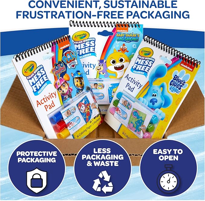 Crayola Nickelodeon Color Wonder Activity Pad Bundle (3pk), Mess Free Coloring Set for Toddlers & Kids, Blue’s Clues, Paw Patrol & Baby Shark, Gift for Kids, 3+