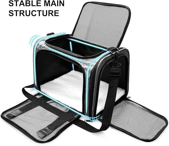 Pet Carrier for Small Dogs Cats, Up to 15Lbs, Airline Approved Collapsible Travel Puppy Carrier, 17x11x11 Inches, Grey