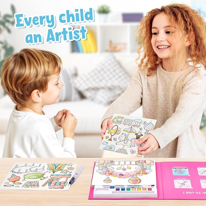 JoyCat Paint with Water Coloring Books for Toddlers, Watercolor Painting Sets for Kids Ages 3-5 4-8, Arts and Crafts Drawing Activities Toy Birthday Gifts for Boys Girls (Funfair)