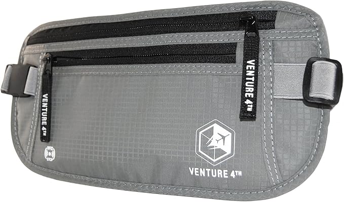 VENTURE 4TH RFID Money Belt for Travel with RFID Blocking Sleeves – Slim Hidden Travel Wallet & Passport Holder for Men & Women, Lightweight Anti-Theft Pouch to Protect Cash Cards & Documents - Silver